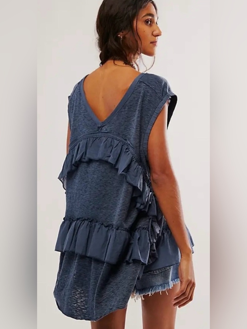 NEW Free People S Claire Tee in Dark Navy Blue Oversized Tunic $128 retail - Picture 2 of 6